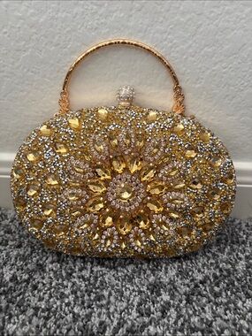 Gold Jeweled Evening Clutch Handbag